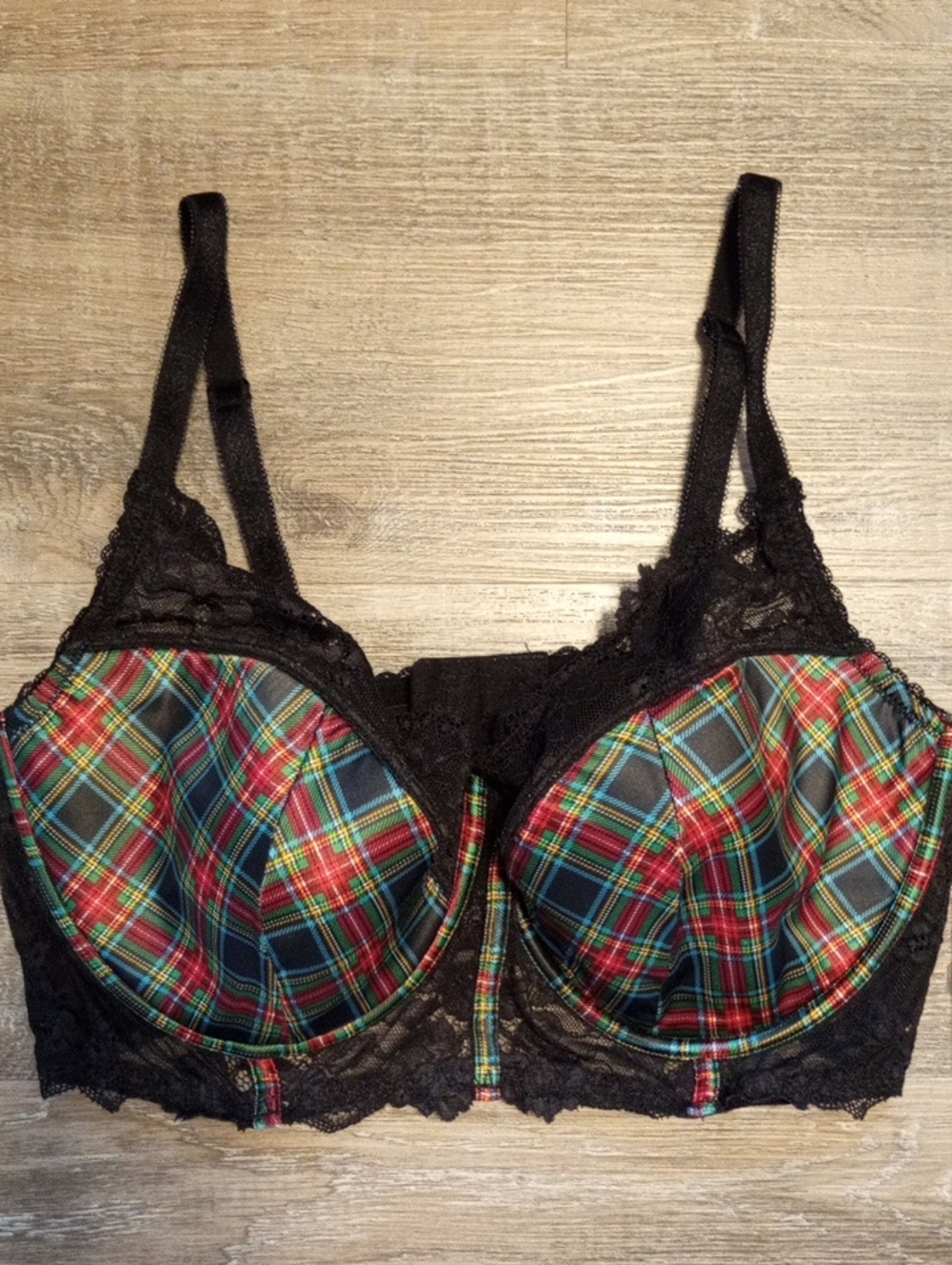 Adore Me Black Lace Plaid Underwire Balconette Bra 38DDD